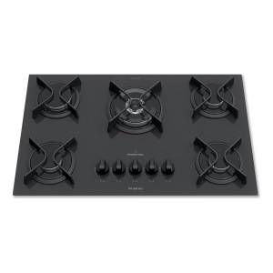 Anafe A Gas Empotrable Punktal 5 Hornallas Vidrio Negro Triple Llama