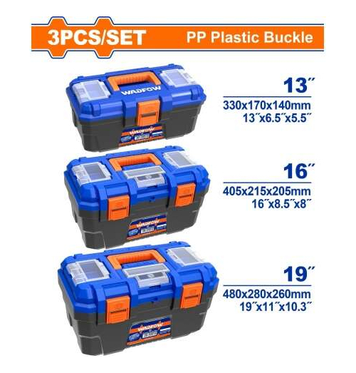 Set X 3 Cajas De Herramienta Plasticas Wadfow Wtb2103 Azul - Imagen 2