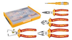Set Ingco Hktv01p051 Herramientas Para 1000v Industrial Contiene 5 Piezas Alicates Y Caja Organizadora Color Amarillo/rojo