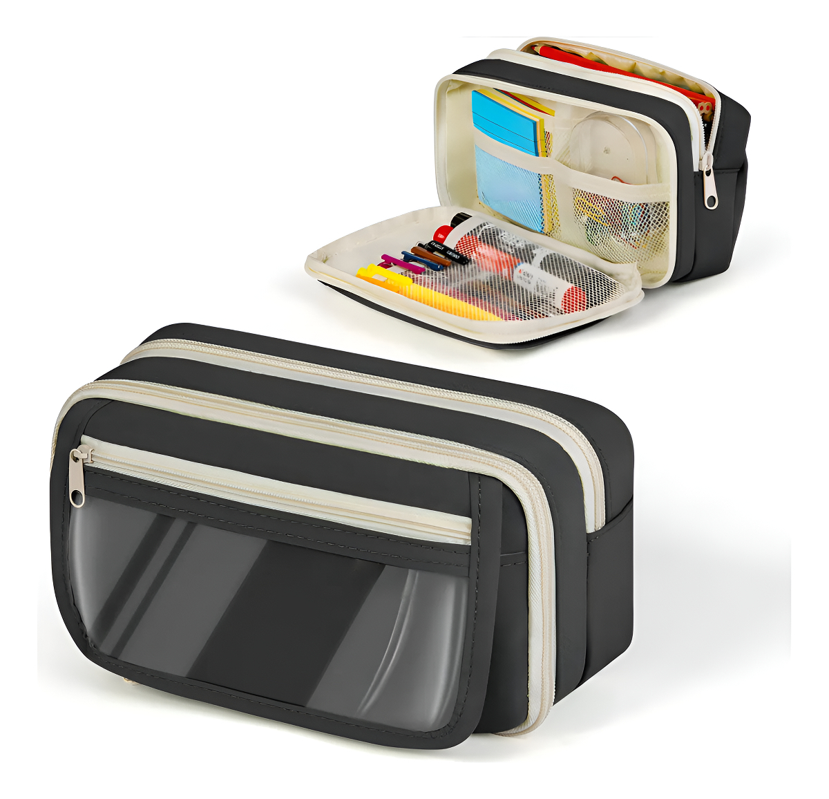 Cartuchera Organizador Escolar Grande Triple Cierre Bolsillo - Imagen 2