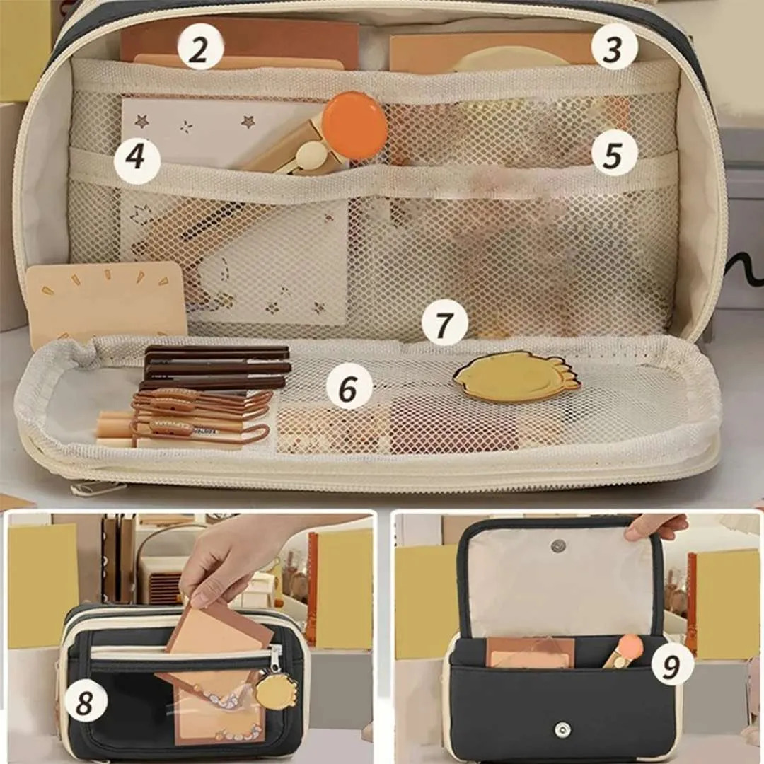 Cartuchera Organizador Escolar Grande Triple Cierre Bolsillo - Imagen 4