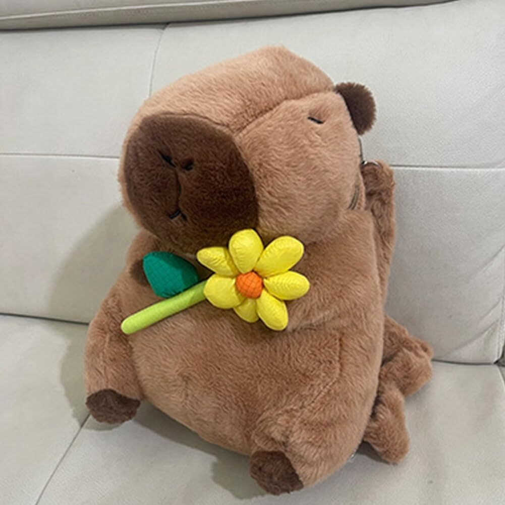 Mochila Infantil Peluche Capibara Con Flor Amarilla - Imagen 2