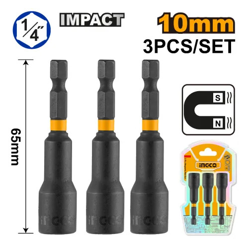 Set X3 Dados Imantados 10mm Con Encastre 1/4 Amn1031 Ingco - Imagen 2