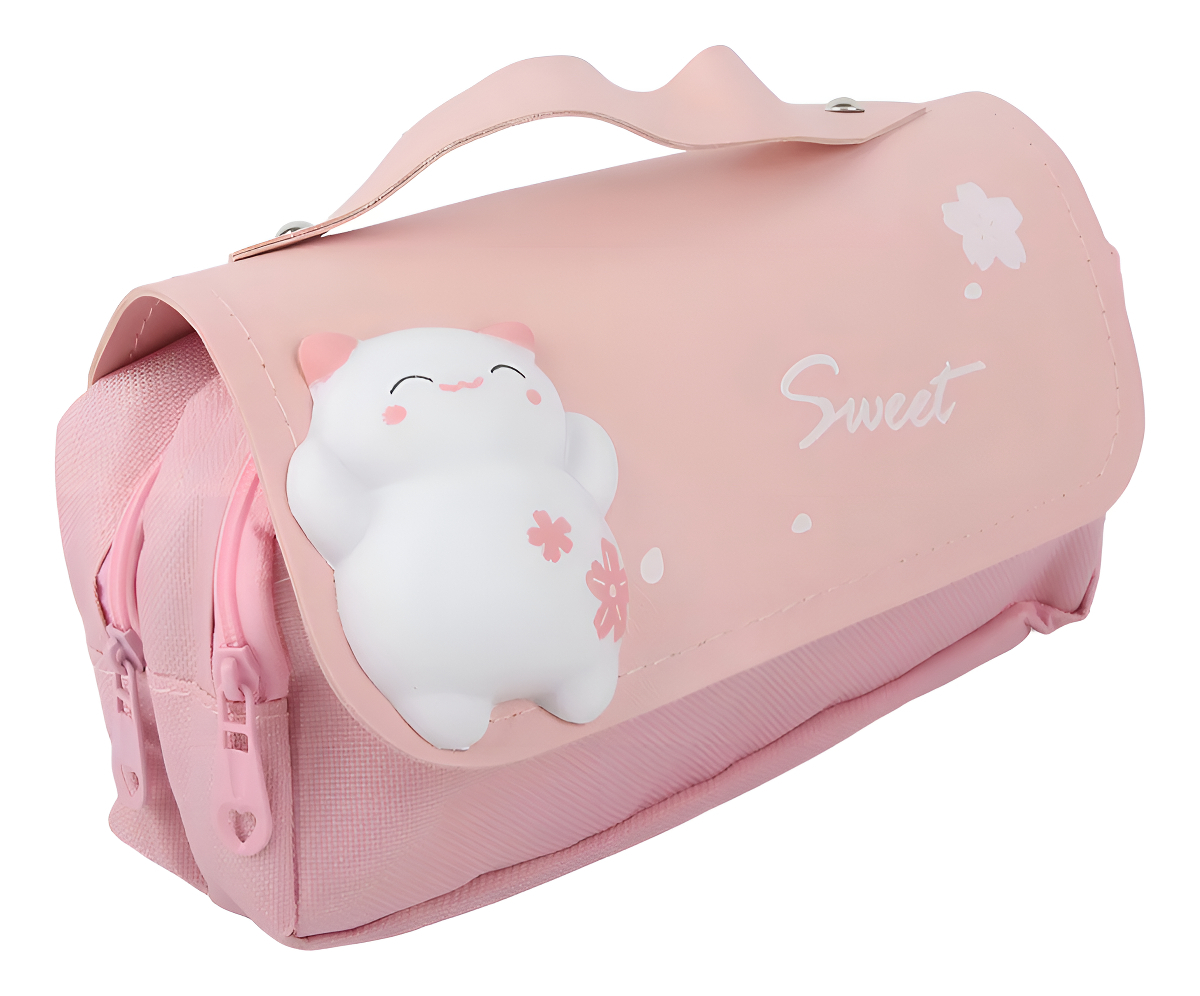 Cartuchera Escolar Kawaii Gatito 3d 2 Cierres Infantil Atrix Color Rosado