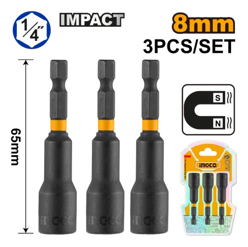 Set X 3 Adaptador Impacto Imantado 1/4 8mm Ingco Amn0831 - Imagen 3