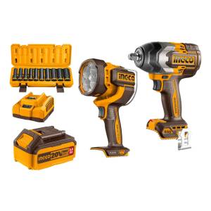 Kit Combo Bateria 20v Llave De Impacto Linterna Dados Ingco