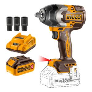 Llave De Impacto 850nm + Bateria 4ah Y Cargador Ingco Color Amarillo 50 Hz X 60 Hz