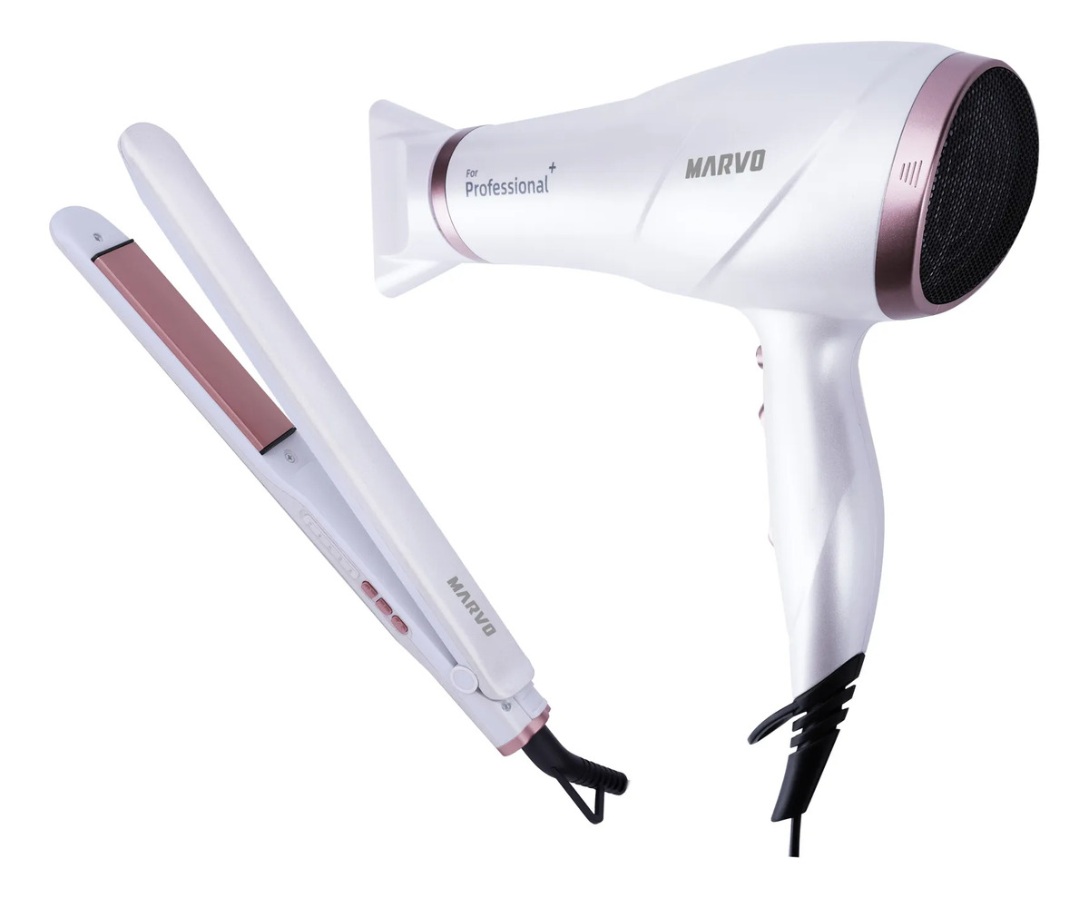 Planchita Alisador De Cabello + Secador Marvo Hcp-004