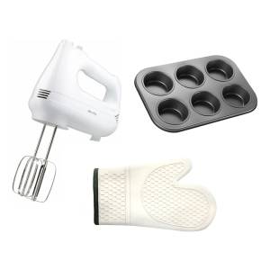 Batidora De Mano + Guante Manopla + Asadera Muffin Decakila
