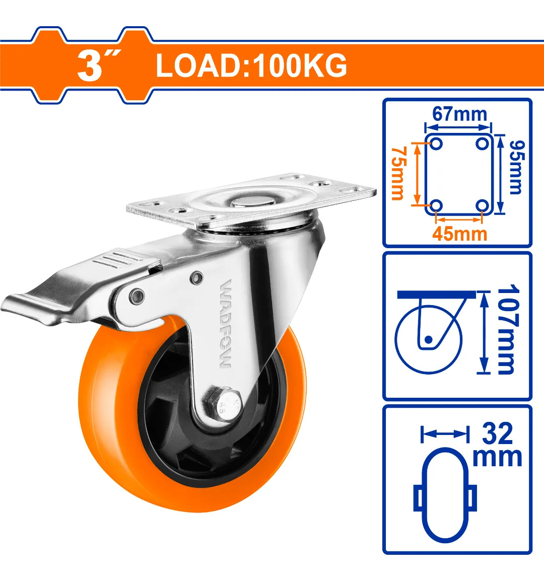 Rueda Giratoria Con Freno 3 Hasta 100 Kg Material Pp + Pvc - Imagen 2