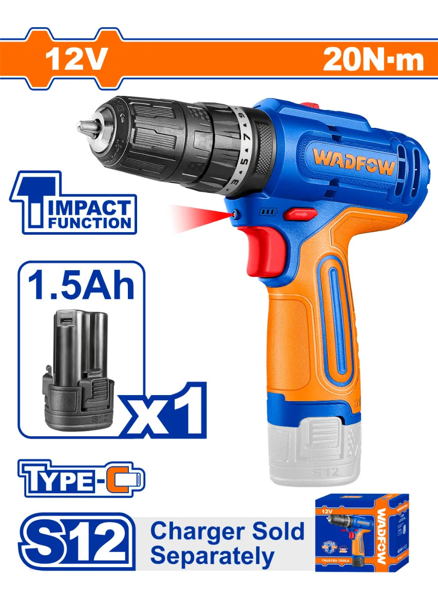 Taladro Atornillador Percutor Bateria 12v 1.5ah Wadfow - Imagen 2