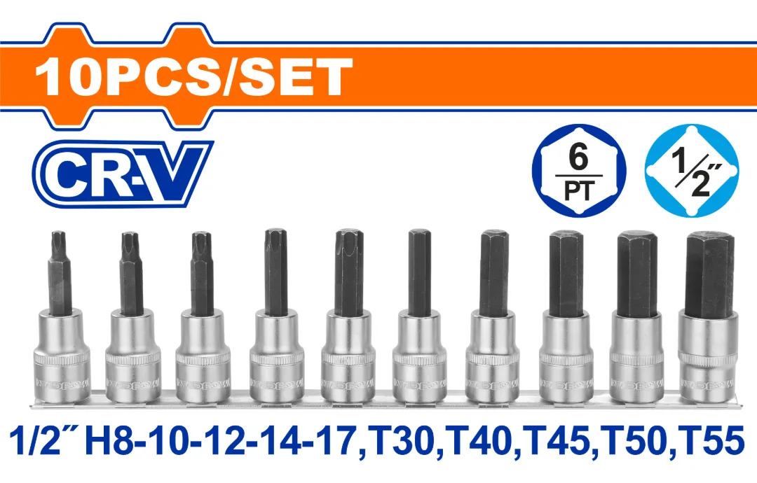 Dados Con Punta Hexagonal Y Torx De 1/2'' En Juego De 10 Pcs - Imagen 2