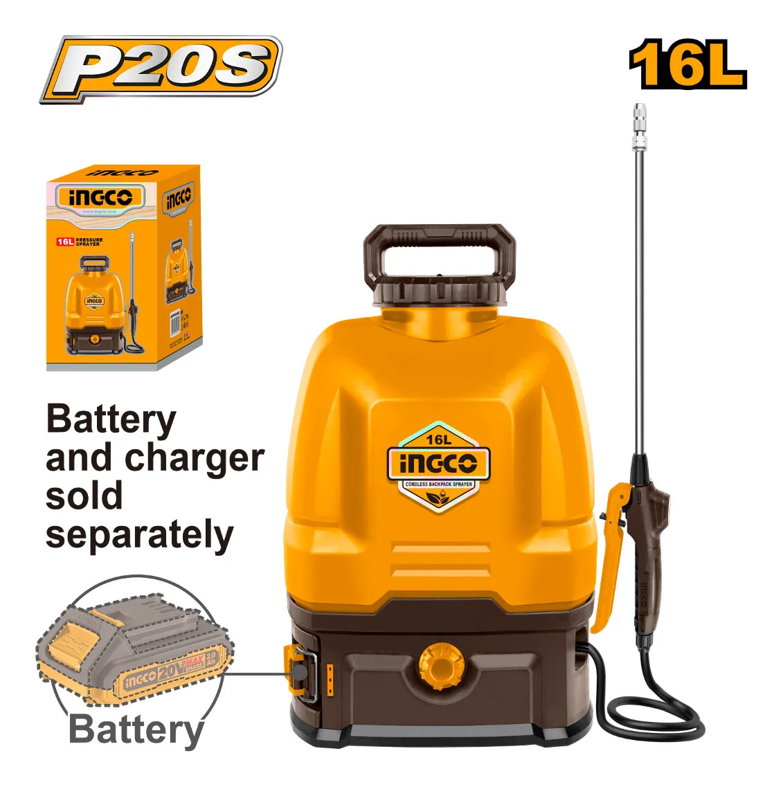 Pulverizador Fumigador De Mochila 16lts A Bateria Ingco - Imagen 2