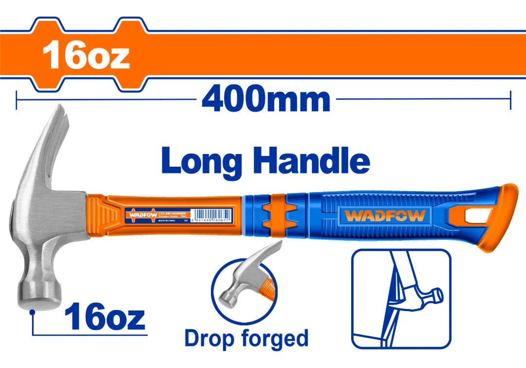 Martillo Uña 450g Mango Largo 400mm Fibra Wadfow Whm336l - Imagen 2