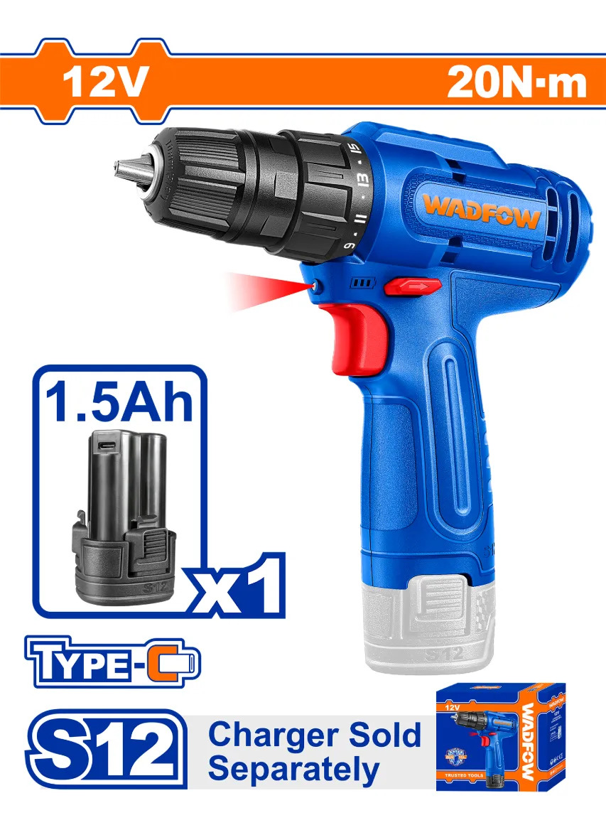 Taladro Atornillador A Bateria 12v 20nm 1.5ah Wadfow Wcds518 - Imagen 2