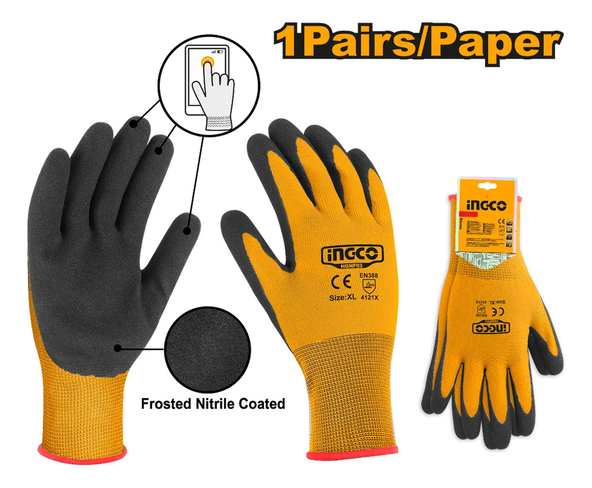 Guantes Nitrilo De Trabajo Reforzados Palma Rugosa Ingco Xl Naranja - Imagen 3
