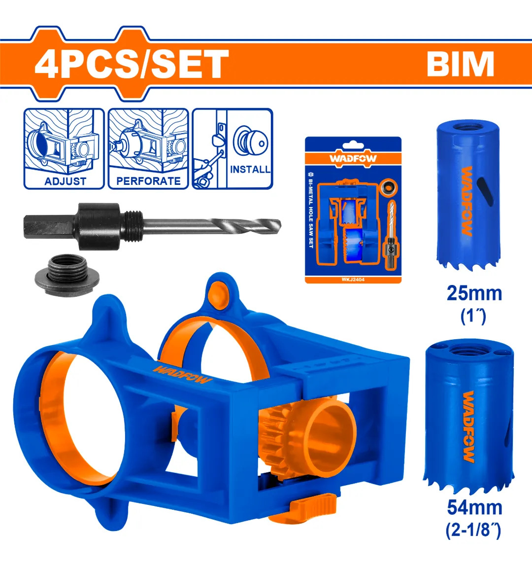 Set Sierras Para Instalacion De Cerraduras Con Guia Wadfow - Imagen 2