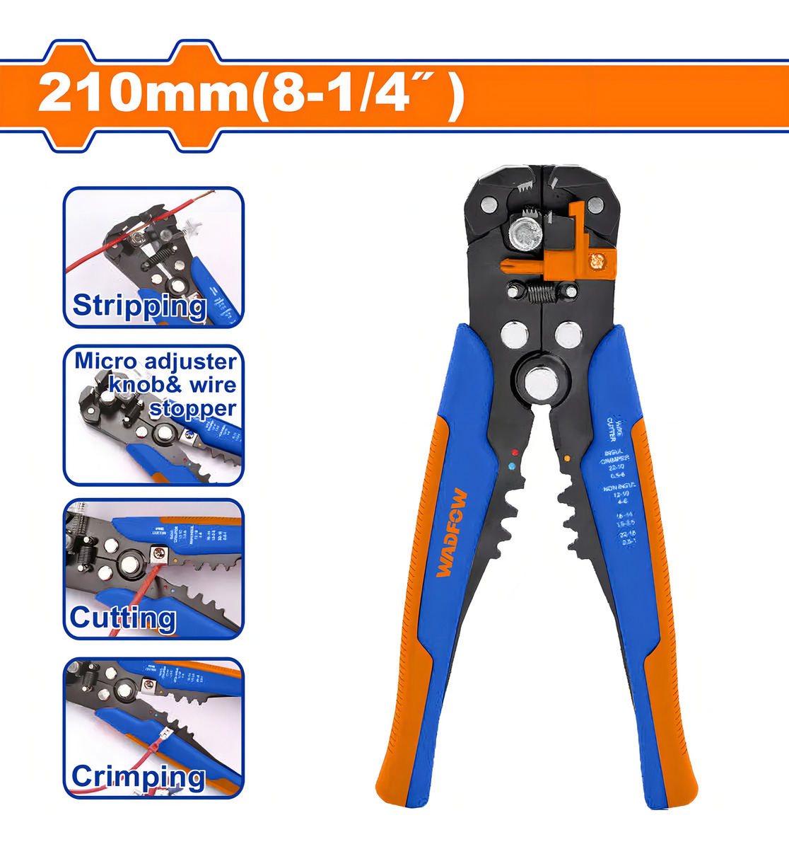 Pinza Pelacables Automatico Frontal Corta Cable 210mm Wadfow - Imagen 2