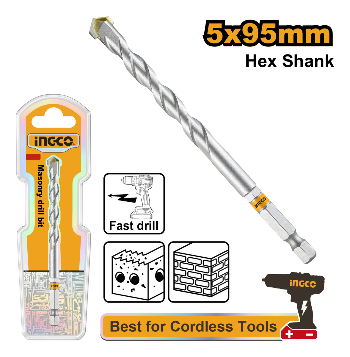 Mecha Mamposteria 5 X 95mm Encastre Hex. Ingco Dbm2210595 - Imagen 3