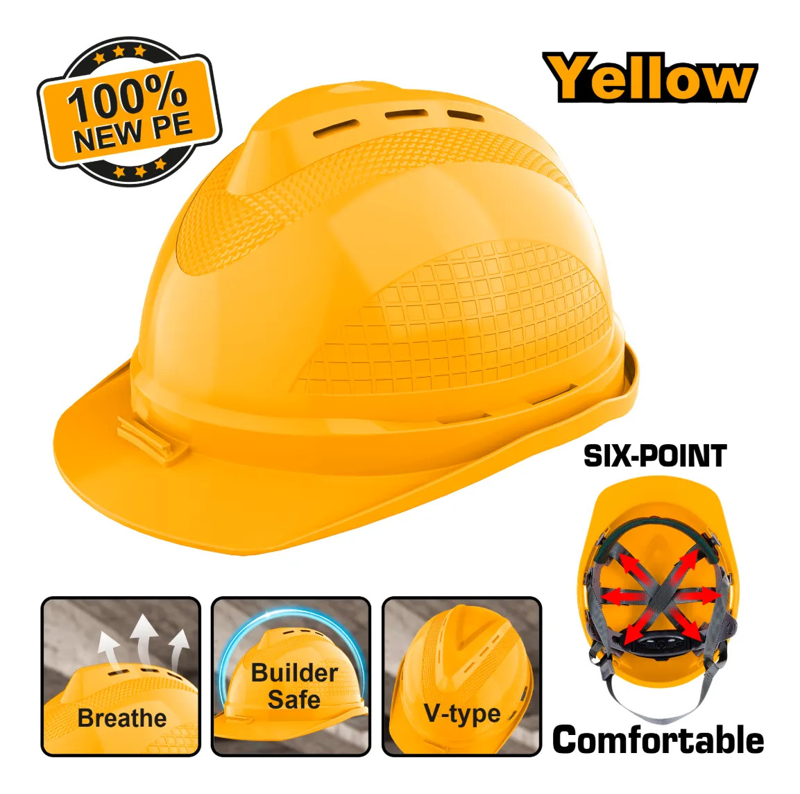 Casco De Seguridad Amarillo Ingco Hsh801 - Imagen 2