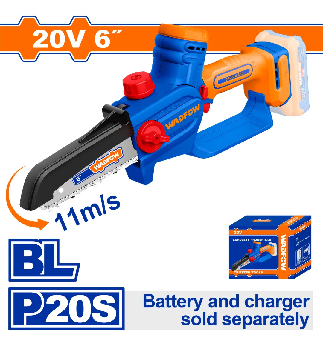 Mini Motosierra 6 Inalambrica 20v Accesorios Wadfow Wclp560 - Imagen 2