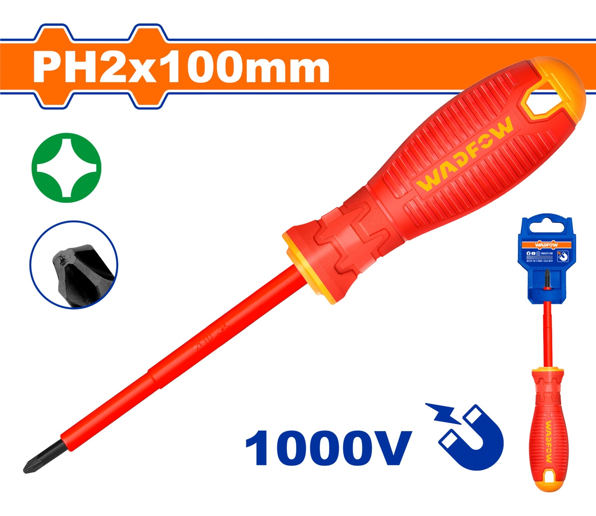 Destornillador Aislado 1000v Phillips Ph2x100mm Wadfow - Imagen 2